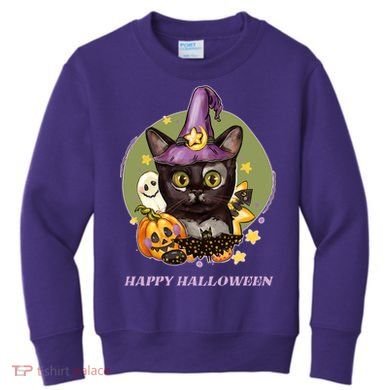 Happy Halloween Witchy Kitty Design Kids Sweatshirt