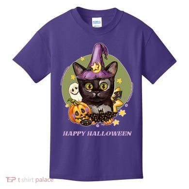 Happy Halloween Witchy Kitty Design Kids T-Shirt