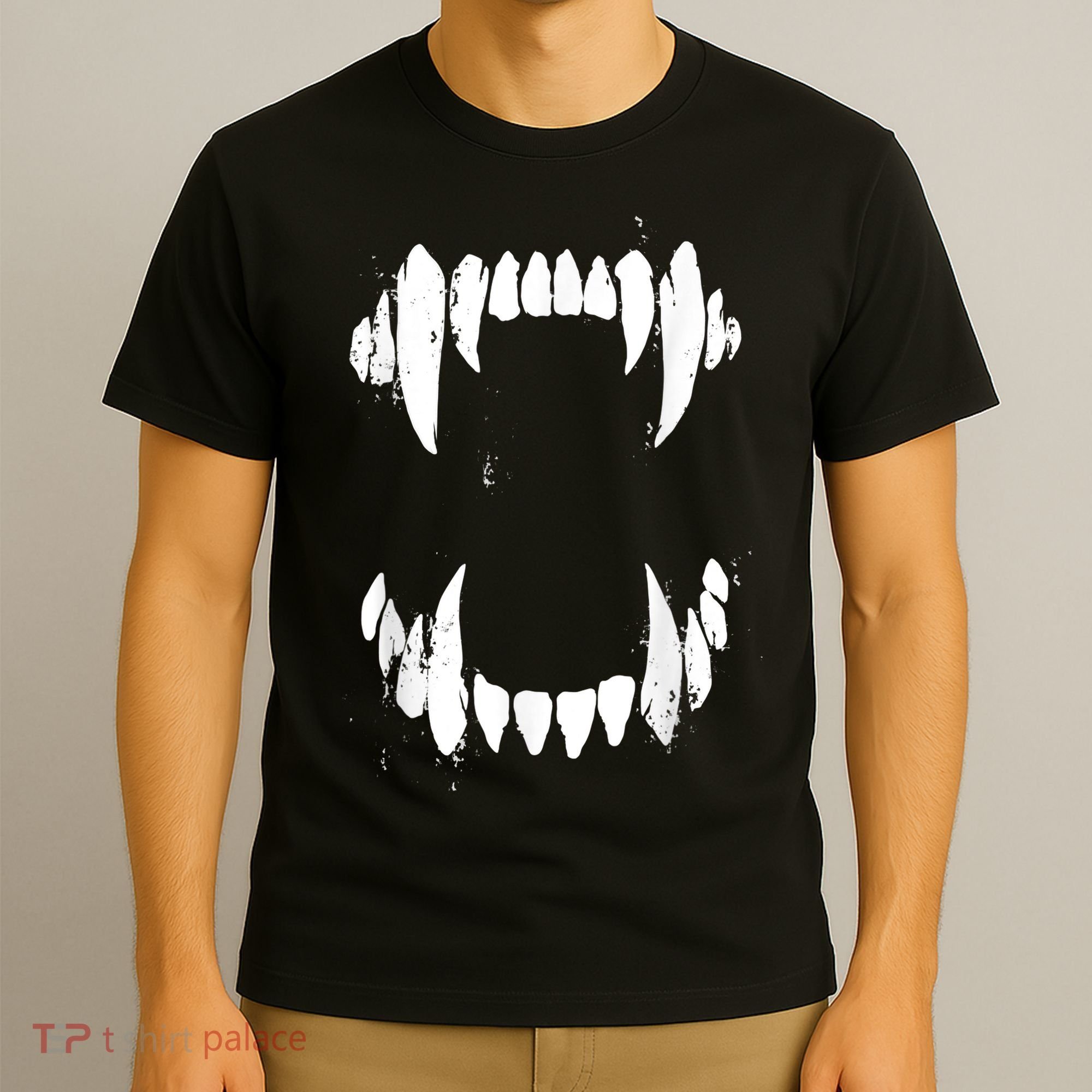 Halloween Horror Wolf Dog Vampire Monster Teeth Costume T-Shirt