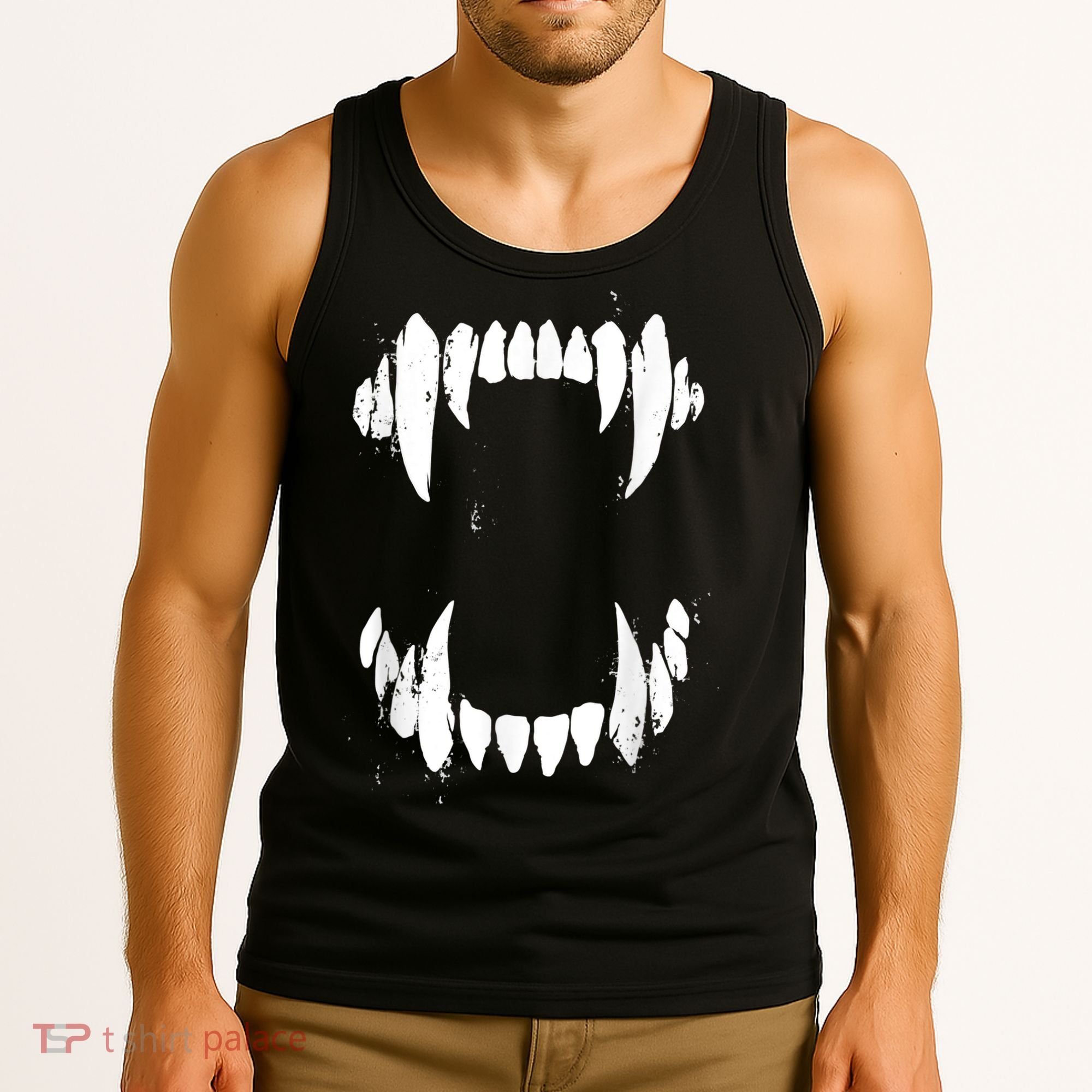 Halloween Horror Wolf Dog Vampire Monster Teeth Costume Tank Top