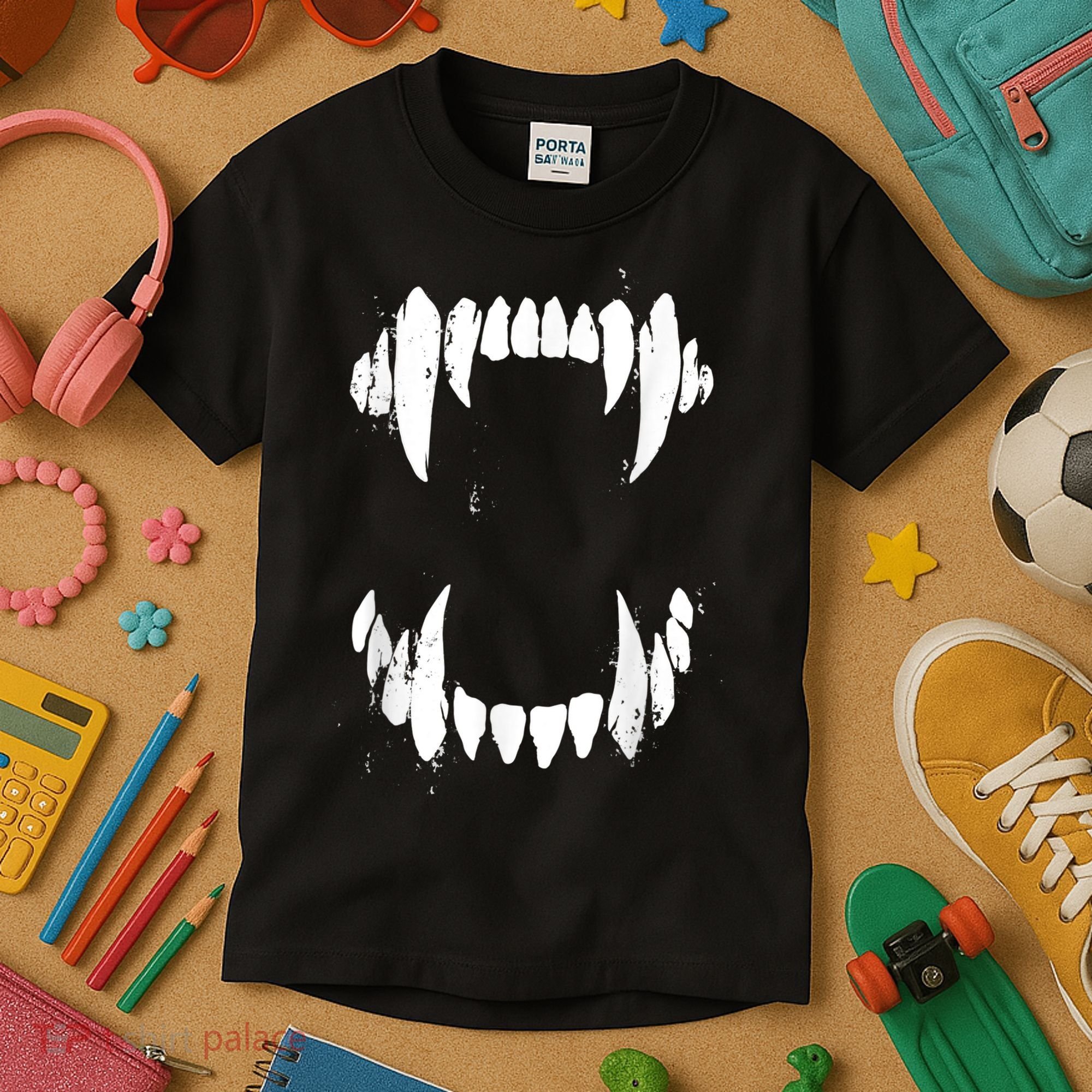 Halloween Horror Wolf Dog Vampire Monster Teeth Costume Kids T-Shirt