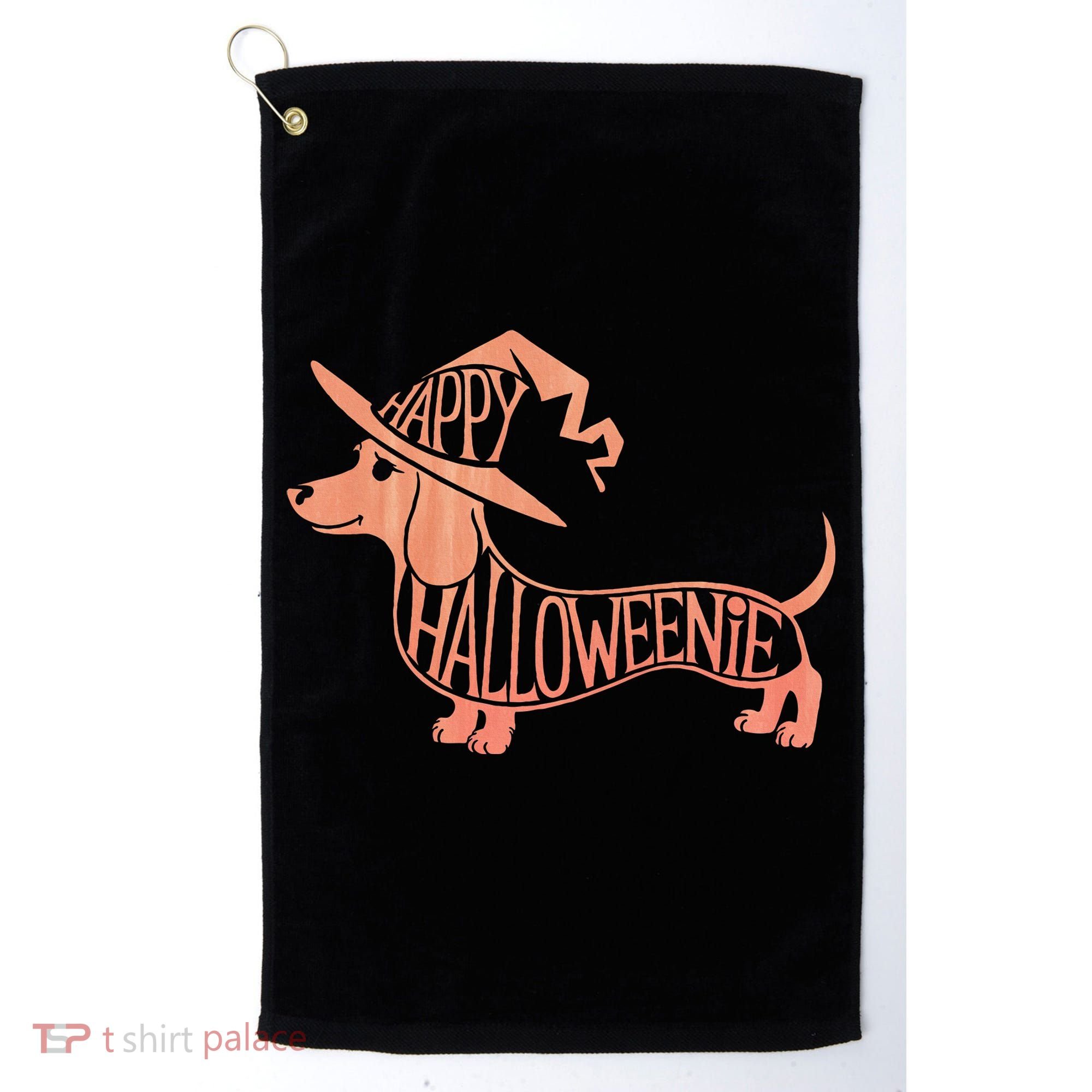 Happy Halloweenie Weiner Dog Cute Dachshund Witch Hat Golf Towel