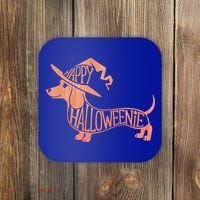 Happy Halloweenie Weiner Dog Cute Dachshund Witch Hat Coaster thumb 0