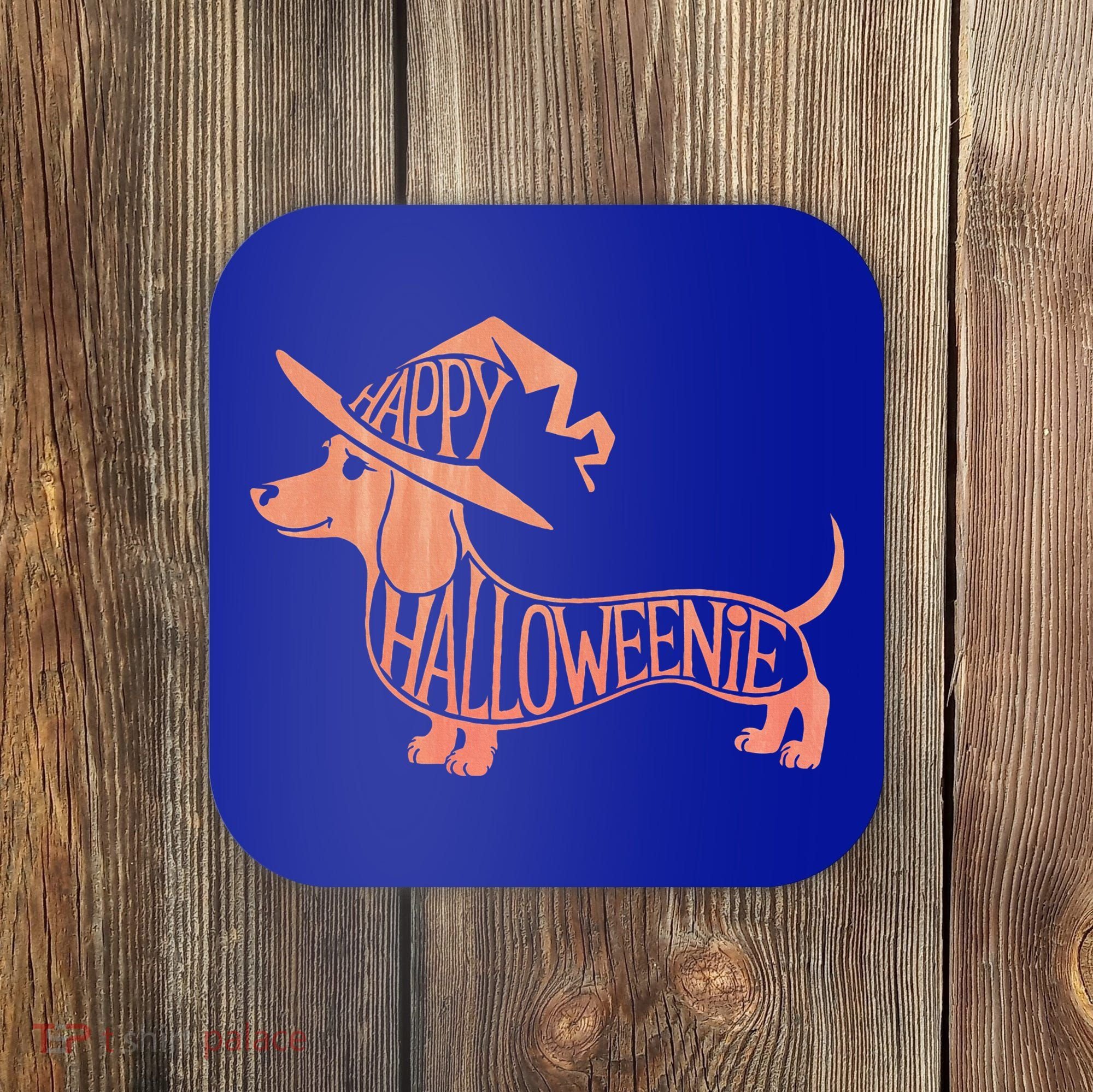 Happy Halloweenie Weiner Dog Cute Dachshund Witch Hat Coaster