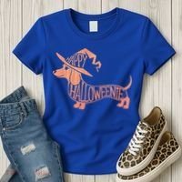 Happy Halloweenie Weiner Dog Cute Dachshund Witch Hat Women's T-Shirt thumb 3