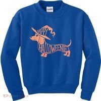 Happy Halloweenie Weiner Dog Cute Dachshund Witch Hat Kids Sweatshirt thumb 0