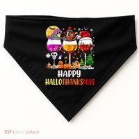 Happy Hallothanksmas Wine Glasses Wine Lover Long Sleeve USA-Made Doggie Bandana thumb 0