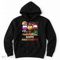 Happy Hallothanksmas Wine Glasses Wine Lover Long Sleeve Hoodie thumb 0