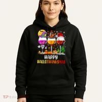Happy Hallothanksmas Wine Glasses Wine Lover Long Sleeve Hoodie thumb 5