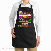 Happy Hallothanksmas Wine Glasses Wine Lover Long Sleeve Apron thumb 2