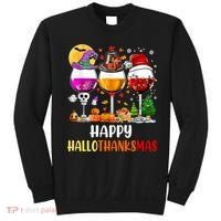 Happy Hallothanksmas Wine Glasses Wine Lover Long Sleeve Sweatshirt thumb 0