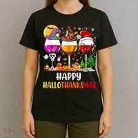 Happy Hallothanksmas Wine Glasses Wine Lover Long Sleeve T-Shirt thumb 4