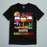 Happy Hallothanksmas Wine Glasses Wine Lover Long Sleeve T-Shirt thumb 5