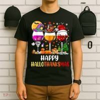 Happy Hallothanksmas Wine Glasses Wine Lover Long Sleeve T-Shirt thumb 6