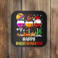 Happy Hallothanksmas Wine Glasses Wine Lover Long Sleeve Coaster thumb 0