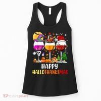 Happy Hallothanksmas Wine Glasses Wine Lover Long Sleeve Women's Tank Top thumb 0
