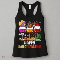 Happy Hallothanksmas Wine Glasses Wine Lover Long Sleeve Women's Tank Top thumb 3