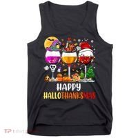 Happy Hallothanksmas Wine Glasses Wine Lover Long Sleeve Tank Top thumb 0