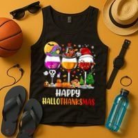 Happy Hallothanksmas Wine Glasses Wine Lover Long Sleeve Tank Top thumb 4