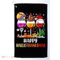 Happy Hallothanksmas Wine Glasses Wine Lover Long Sleeve Golf Towel thumb 0