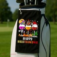 Happy Hallothanksmas Wine Glasses Wine Lover Long Sleeve Golf Towel thumb 2