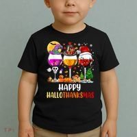 Happy Hallothanksmas Wine Glasses Wine Lover Long Sleeve Toddler T-Shirt thumb 2