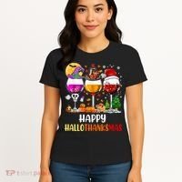 Happy Hallothanksmas Wine Glasses Wine Lover Long Sleeve Women's T-Shirt thumb 4