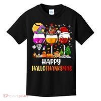 Happy Hallothanksmas Wine Glasses Wine Lover Long Sleeve Kids T-Shirt thumb 0