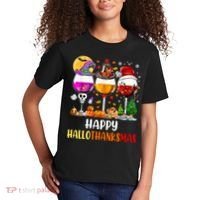 Happy Hallothanksmas Wine Glasses Wine Lover Long Sleeve Kids T-Shirt thumb 2