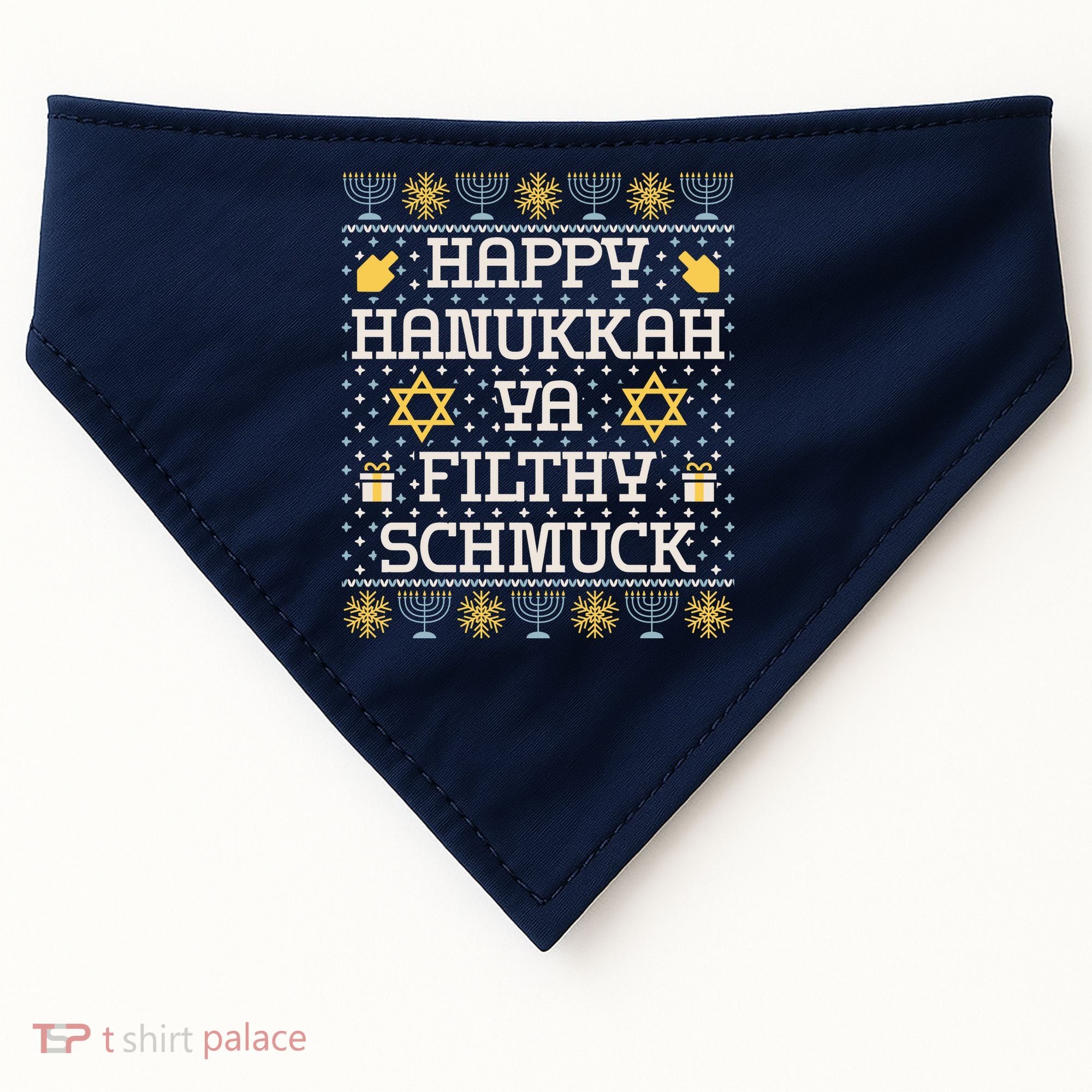 Happy Hanukkah Ya Filthy Schmuck Funny Hanukkah Idea USA-Made Doggie Bandana