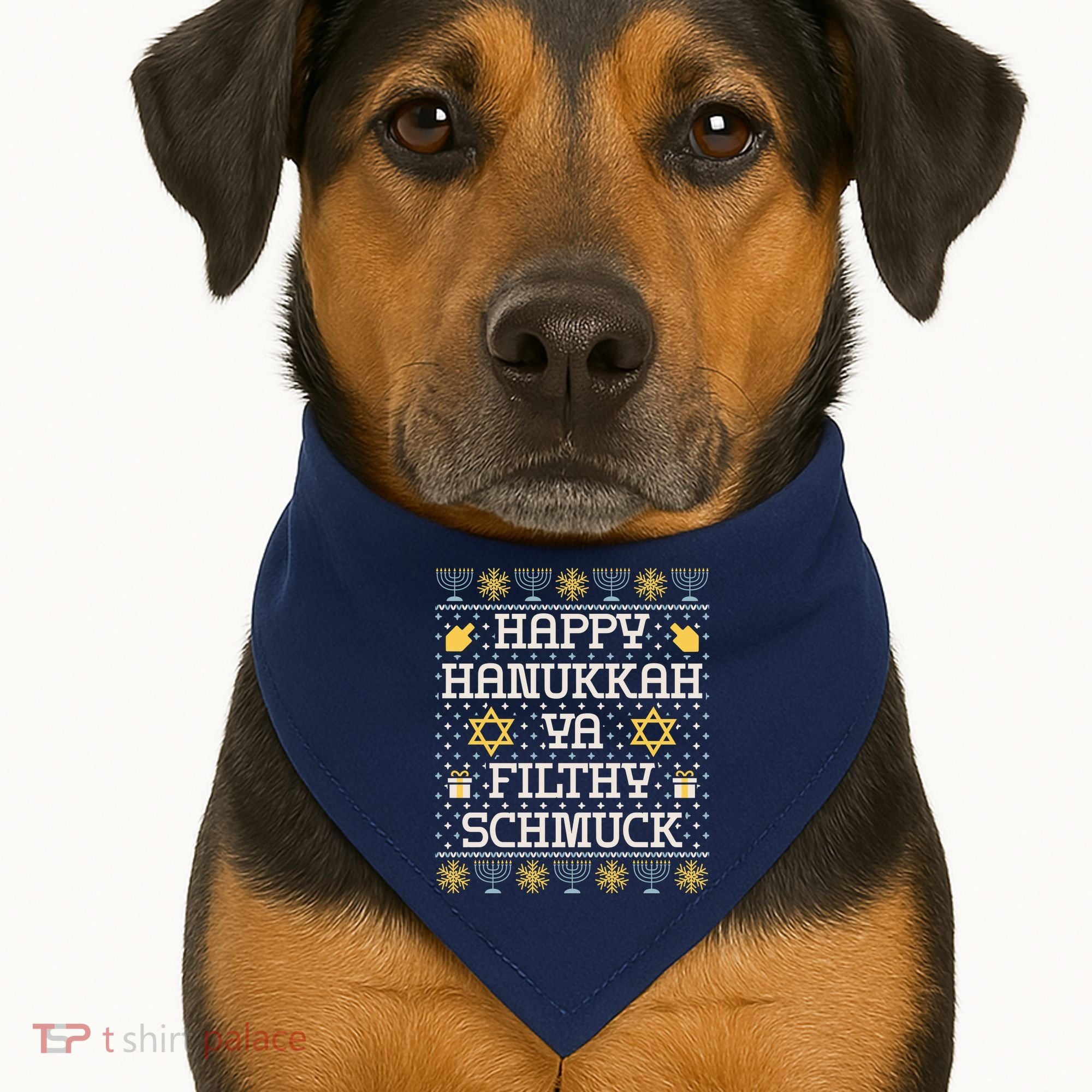 Happy Hanukkah Ya Filthy Schmuck Funny Hanukkah Idea USA-Made Doggie Bandana