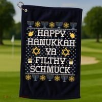Happy Hanukkah Ya Filthy Schmuck Funny Hanukkah Idea Golf Towel thumb 1