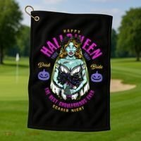 Happy Halloween Zombie Bride Ghoulfriends Zombies Funny Golf Towel thumb 1