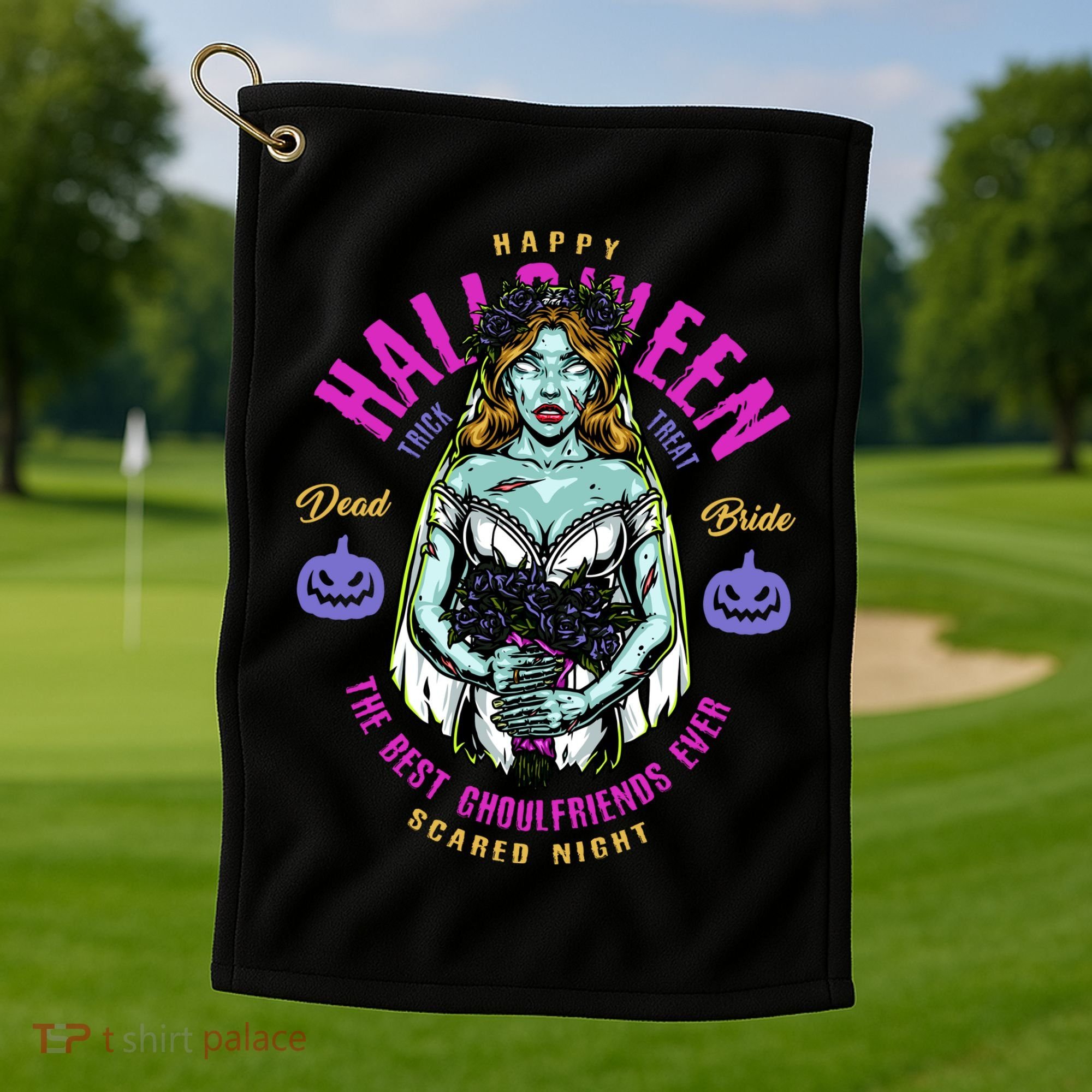 Happy Halloween Zombie Bride Ghoulfriends Zombies Funny Golf Towel