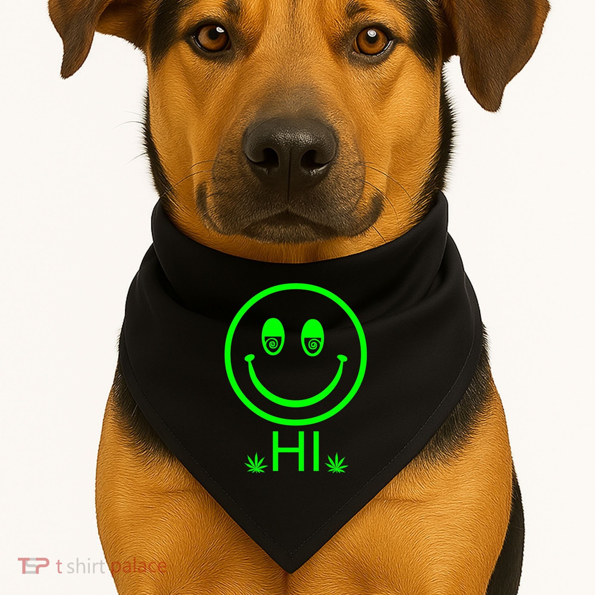 Hi Smiley Face Weed USA-Made Doggie Bandana