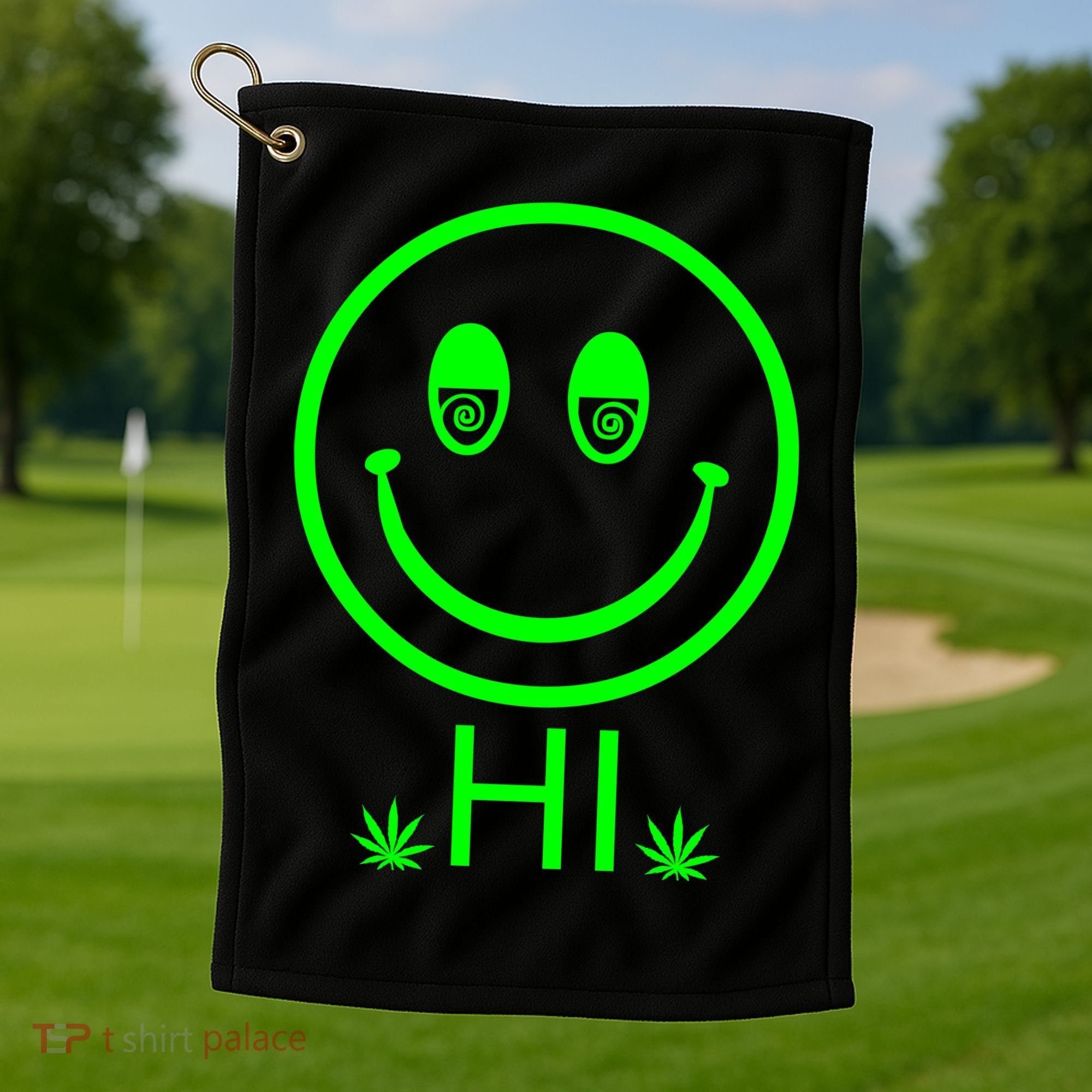 Hi Smiley Face Weed Golf Towel