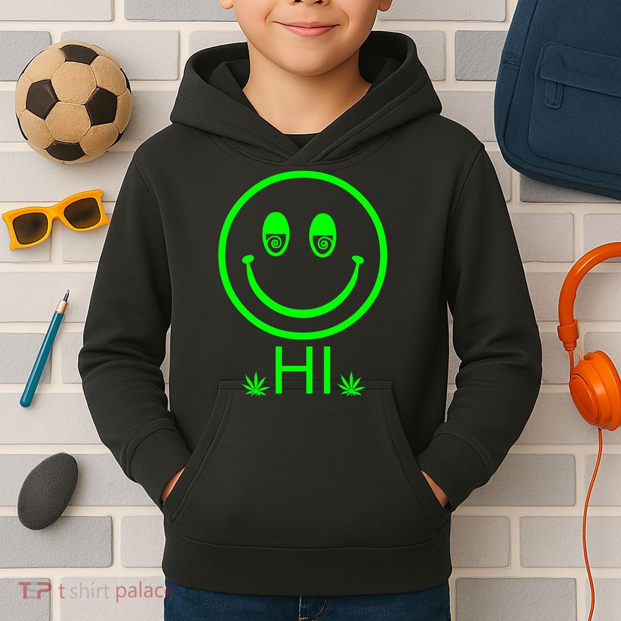 Hi Smiley Face Weed Kids Hoodie