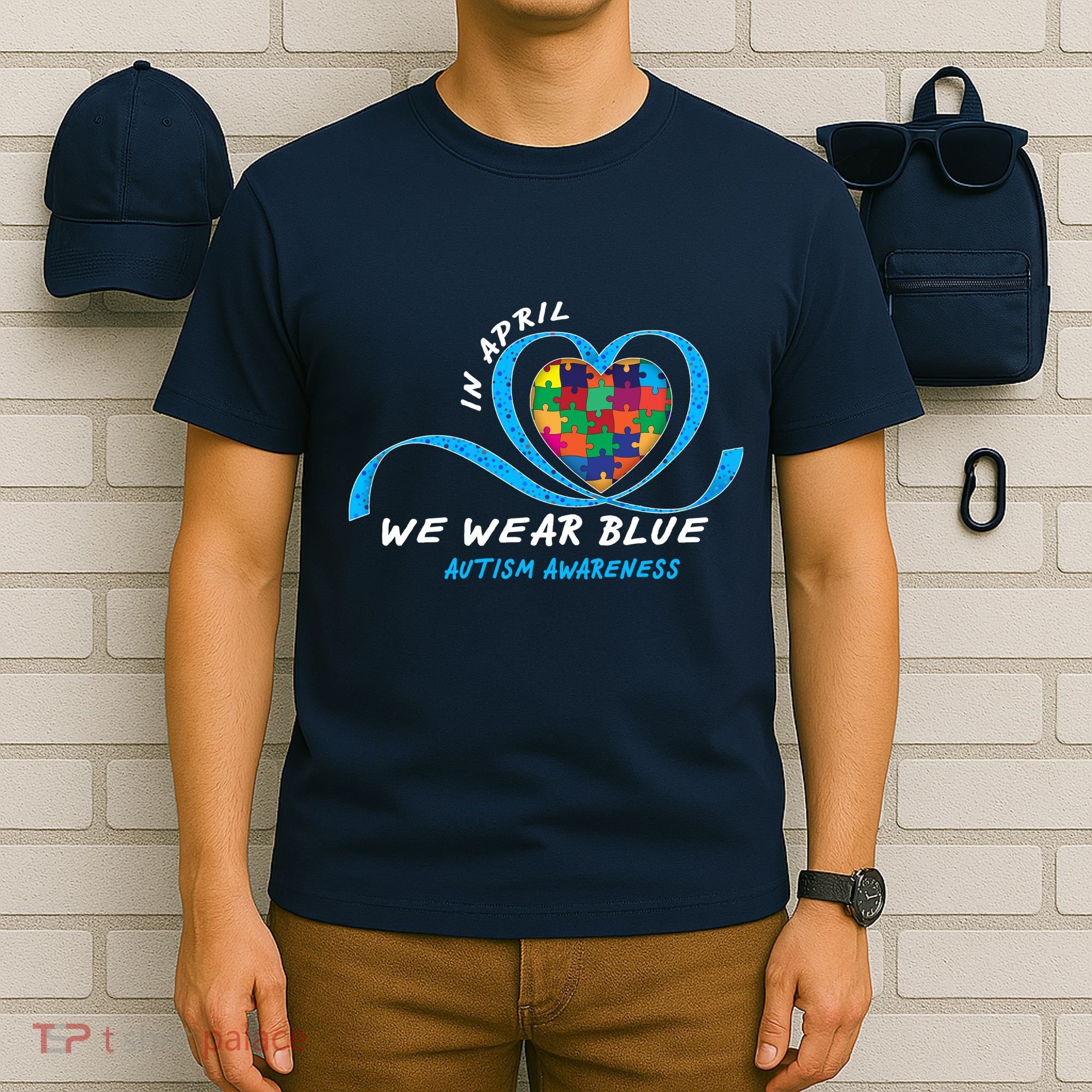 Heart In April We Wear Blue Love Hope Faith Autism Awareness T-Shirt