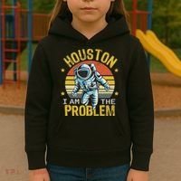 Houston I Am The Problem Funny Space Lovers Astronaut Kids Hoodie thumb 3