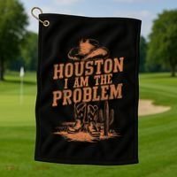 Houston I Am The Problem Cowboy Humor Fun Love Golf Towel thumb 1