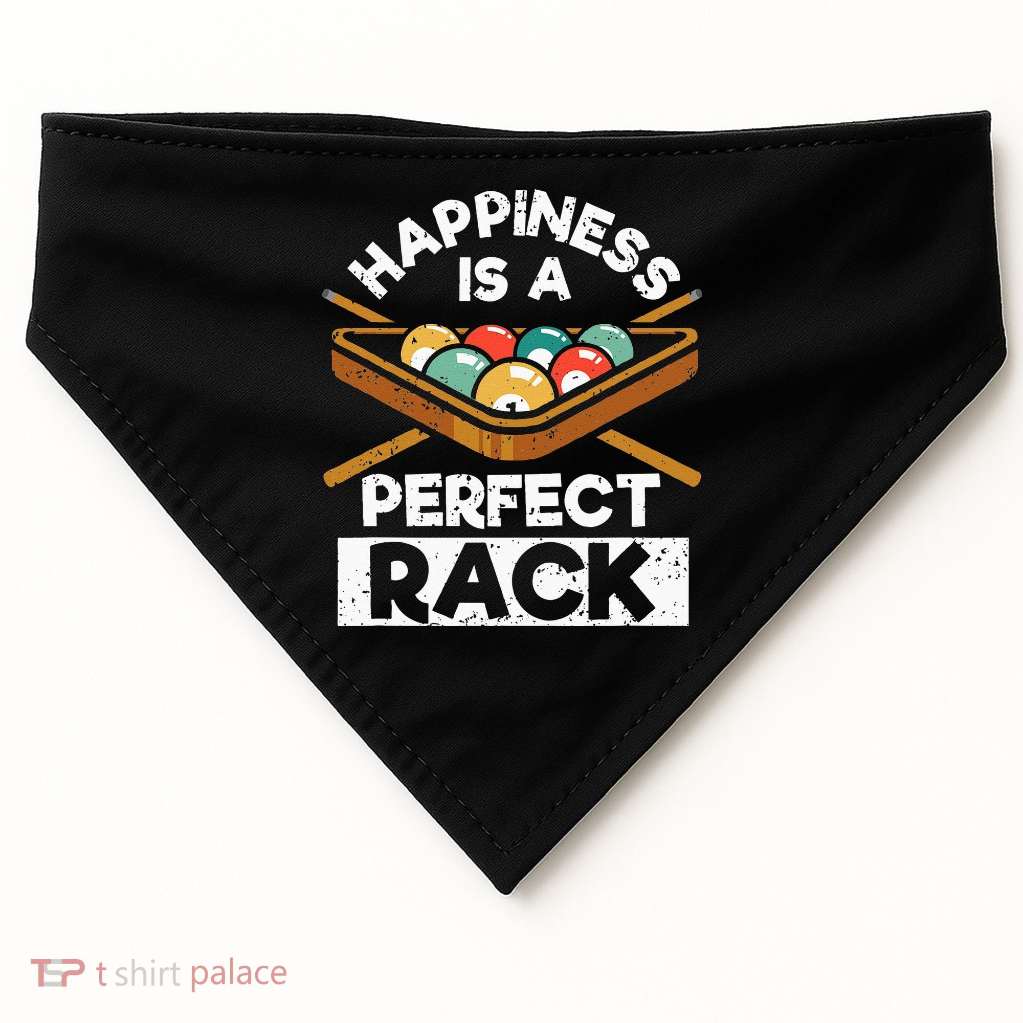 Happiness Is A Perfect Rack Funny Pool Billiard Player USA-Made Doggie Bandana