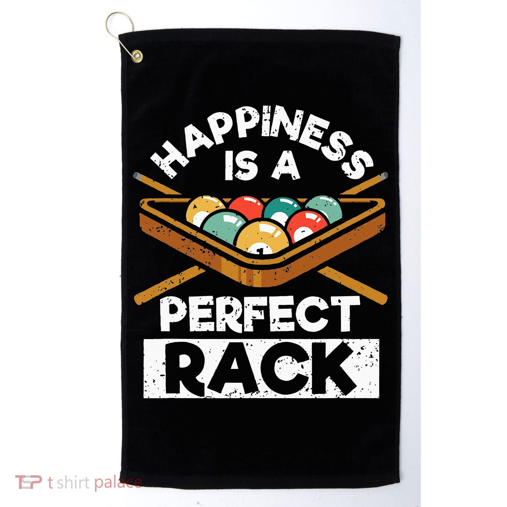Happiness Is A Perfect Rack Funny Pool Billiard Player Golf Towel
