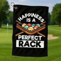 Happiness Is A Perfect Rack Funny Pool Billiard Player Golf Towel thumb 1