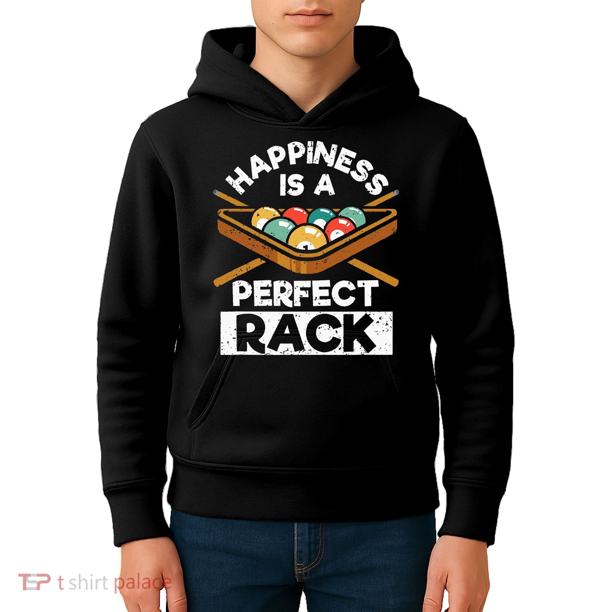 Happiness Is A Perfect Rack Funny Pool Billiard Player Kids Hoodie