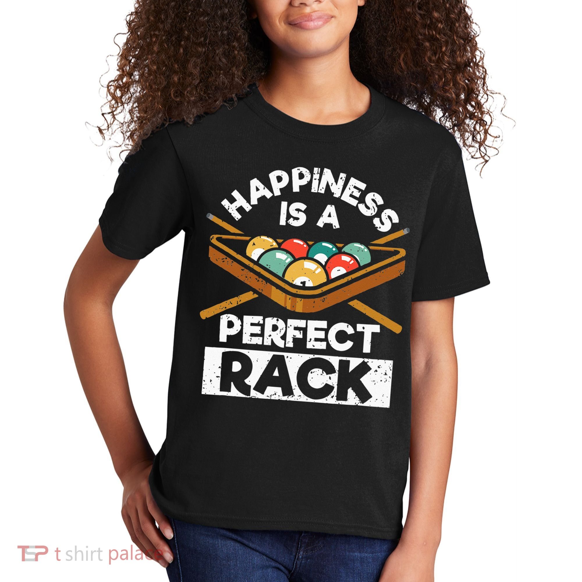 Happiness Is A Perfect Rack Funny Pool Billiard Player Kids T-Shirt