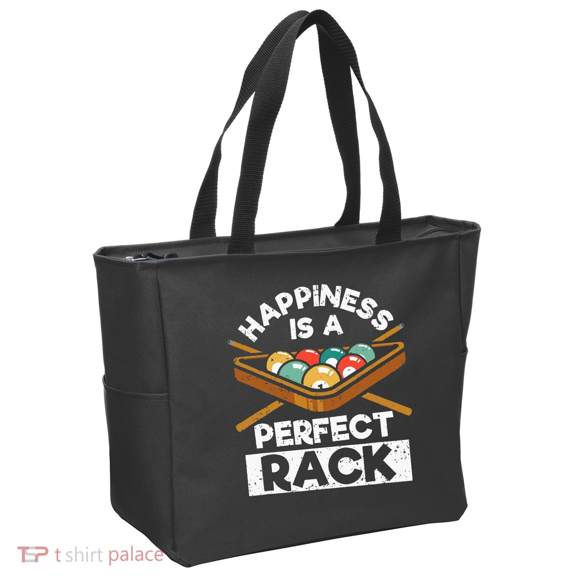 Happiness Is A Perfect Rack Funny Pool Billiard Player Tote Bag