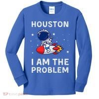 Houston I Am The Problem Funny Astronaut Rocket Space Kids Long Sleeve Shirt thumb 0