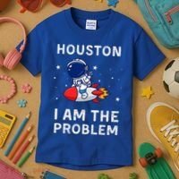 Houston I Am The Problem Funny Astronaut Rocket Space Kids T-Shirt thumb 3
