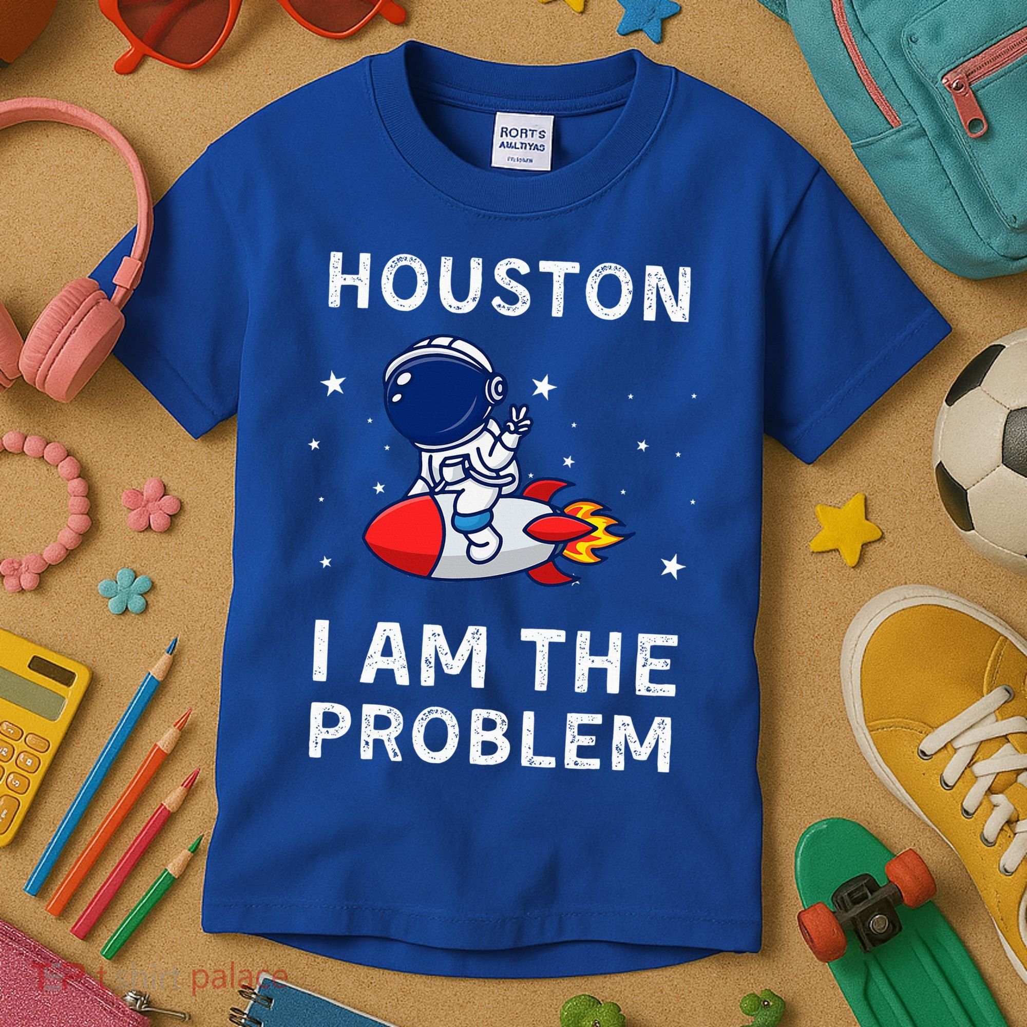 Houston I Am The Problem Funny Astronaut Rocket Space Kids T-Shirt