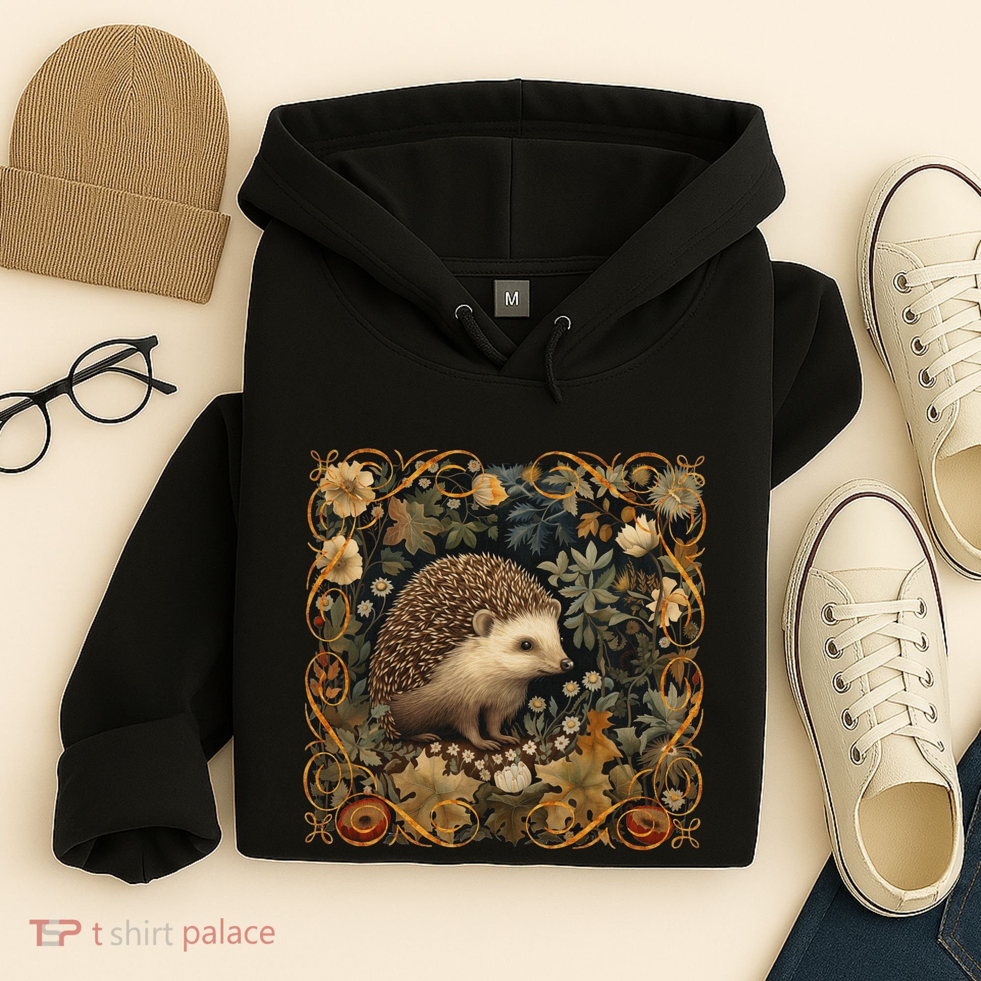 Hedgehog In A Forest William Morris Style Hoodie